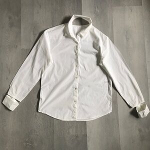 RECTO WHITE POPLIN SHIRT BUTTON LONG SLEEVE CUT OUT CUFF WOMENS M